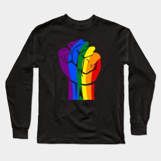 Pride t-shirt / UNISEX tee / Rainbow Coloured Hand With a Fist Raised Up / LGBT flag tshirt / Gay Pride gift / LGBTQ shirt / Pride Week Long Sleeve T-Shirt